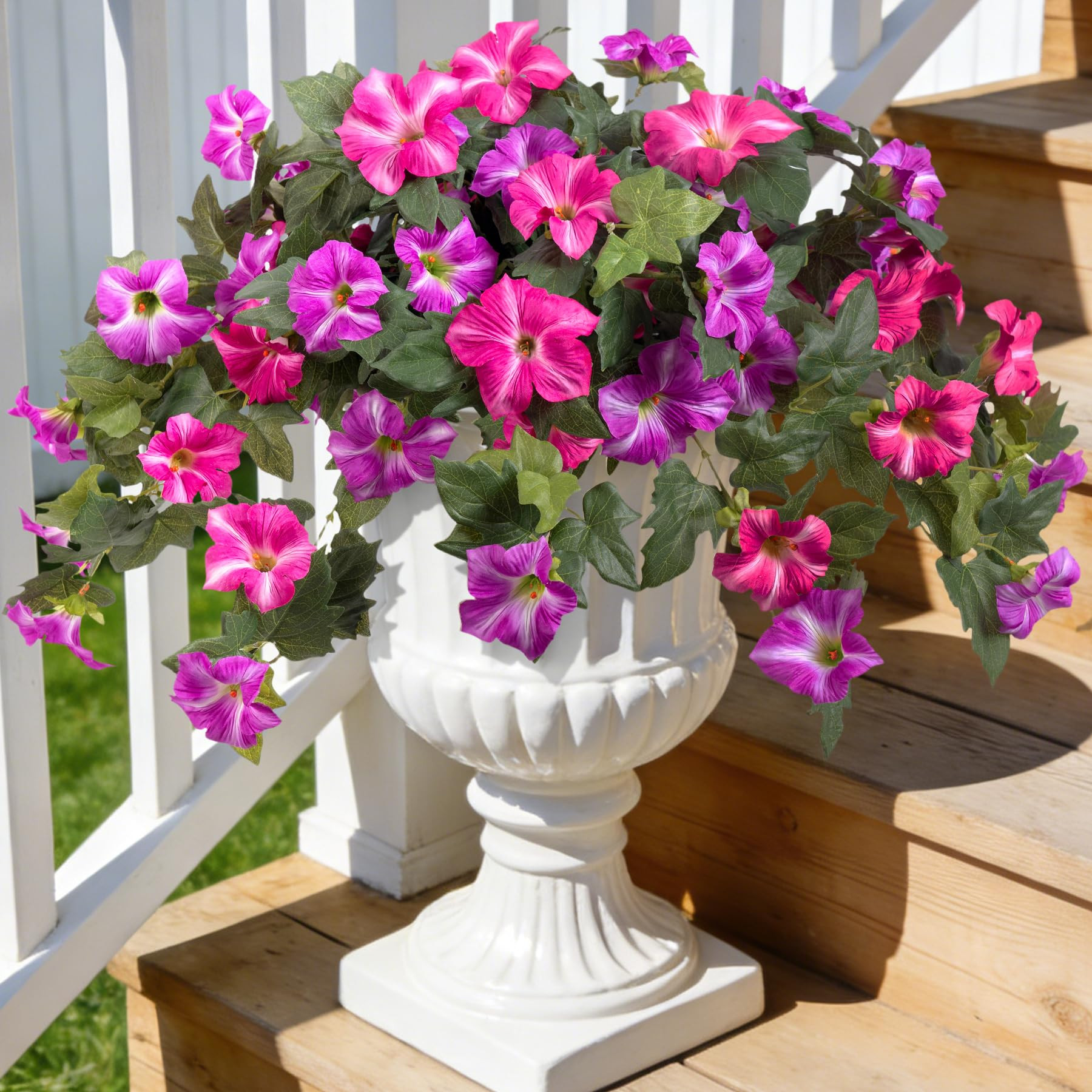 Artificial Fake Flowers Plants for Outdoor Decoration, 2PCS Faux Petunias Silk Flower UV Resistan... | Amazon (US)