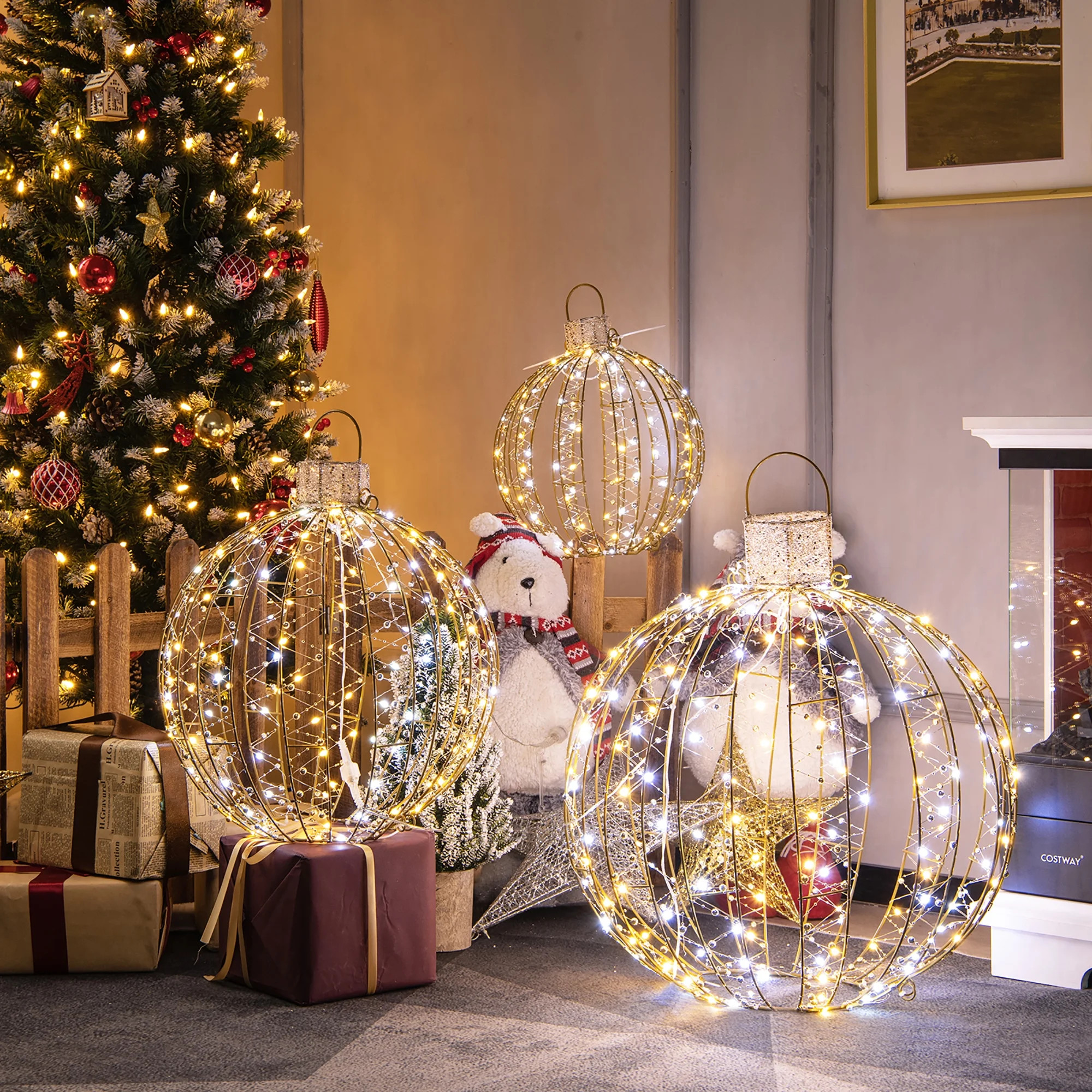 Costway 3 Pack Christmas LED Light Balls Outdoor Hanging Light Spheres w/360 Lights | Walmart (US)