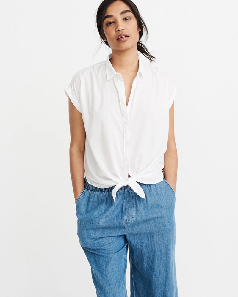 Womens Tie-Front Button-Up Shirt | Abercrombie & Fitch US & UK