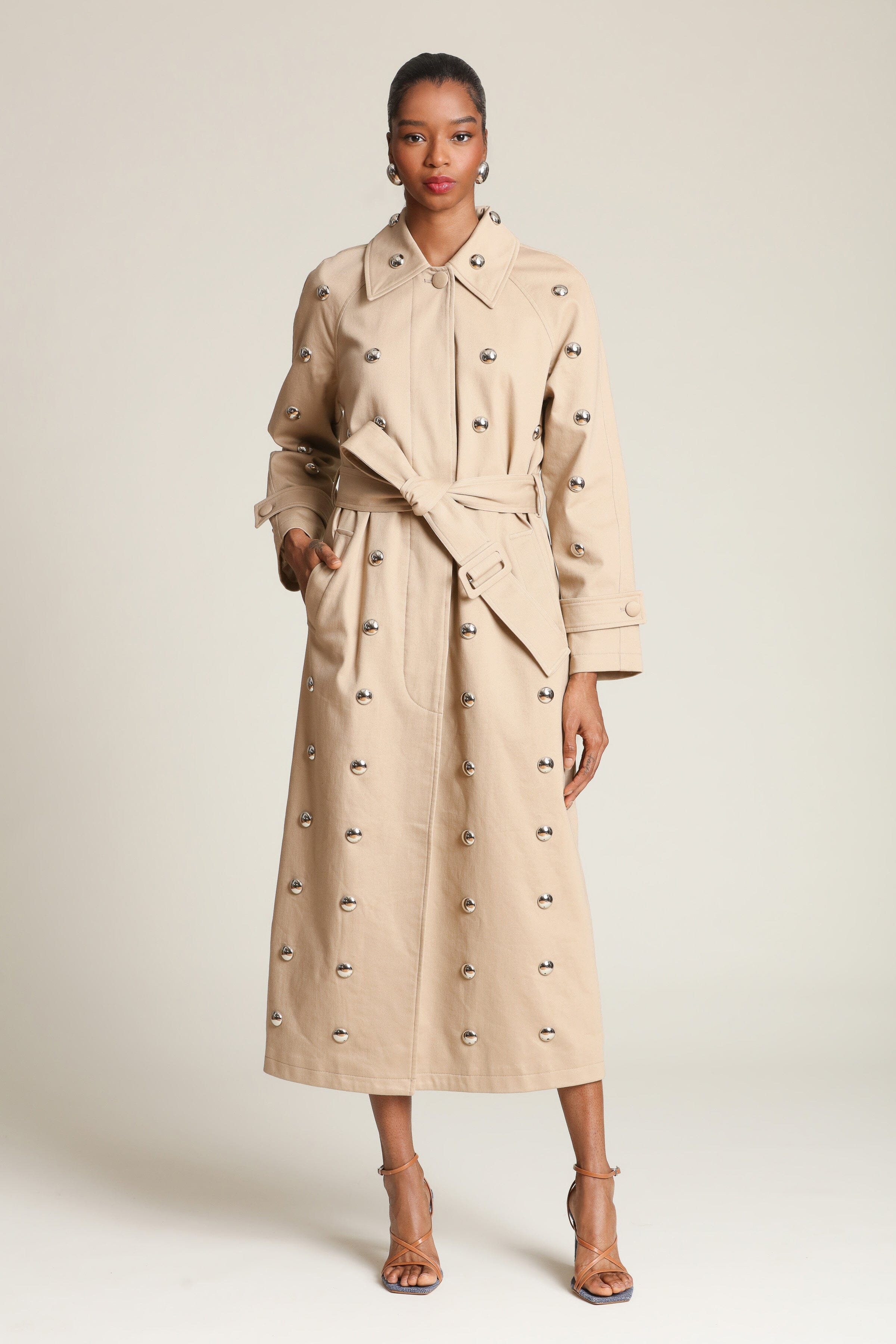 Statement Stud Cotton Maxi Trench Coat | Avec Les Filles