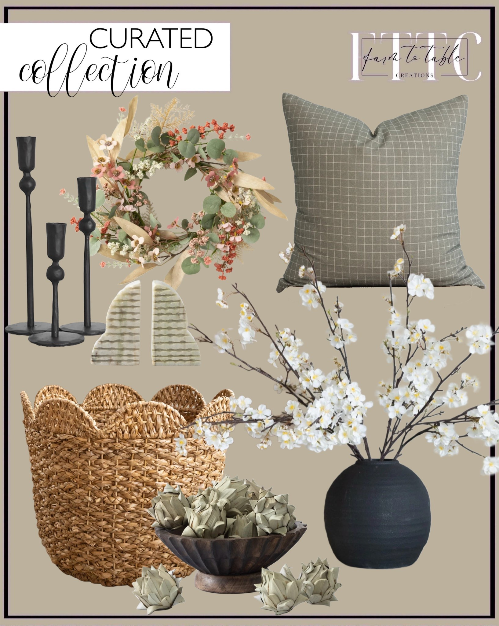 Curated Collection. Follow @farmtotablecreations on Instagram for more inspiration.

White Blossom Stems. Braided Scalloped Edge Basket. Eucalyptus & Floral Wreath.  Black Iron Candlesticks. Scalloped Footed Bowl. Palm Leaf Artichoke Filler. Konos Vase - Black. Grid Pillow Cover. 

Mantle Decor | Fireplace Decor | Living Room | Entryway Decor | Bedroom Furniture | nightstands | Home Decor| Fireplace Decor | Spring Refresh |  Bedroom Finds | Neutral Stems | Spring Stems | Bookshelf Decor | Bedroom Space | Cozy  Corner | Bathroom | Curated Entryway | Spring  Decor | End of Year Clearance | Trending Decor | Viral Decor  | Coffee Table Decor | Neutral Decor | Stem Sale | Target Finds | Skinny Bench | Bedroom | Living Room | Breakfast Nook | Amazon Home | Target Sale | Loloi Rugs | Magnolia Home | console table | console table styling | faux stems | entryway space | front porch decor | neutral decor | entryway decor | cozy home | affordable decor |  home decor | home inspiration | console styling | entryway rug | cozy moody home | moody home decor | neutral home | bathroom decor | living room | spring decor | Hearth & Hand | Studio McGee | 2025 Home Trends | trending home | Crate&Barrel 




#LTKStyleTip #LTKHome #LTKFindsUnder50