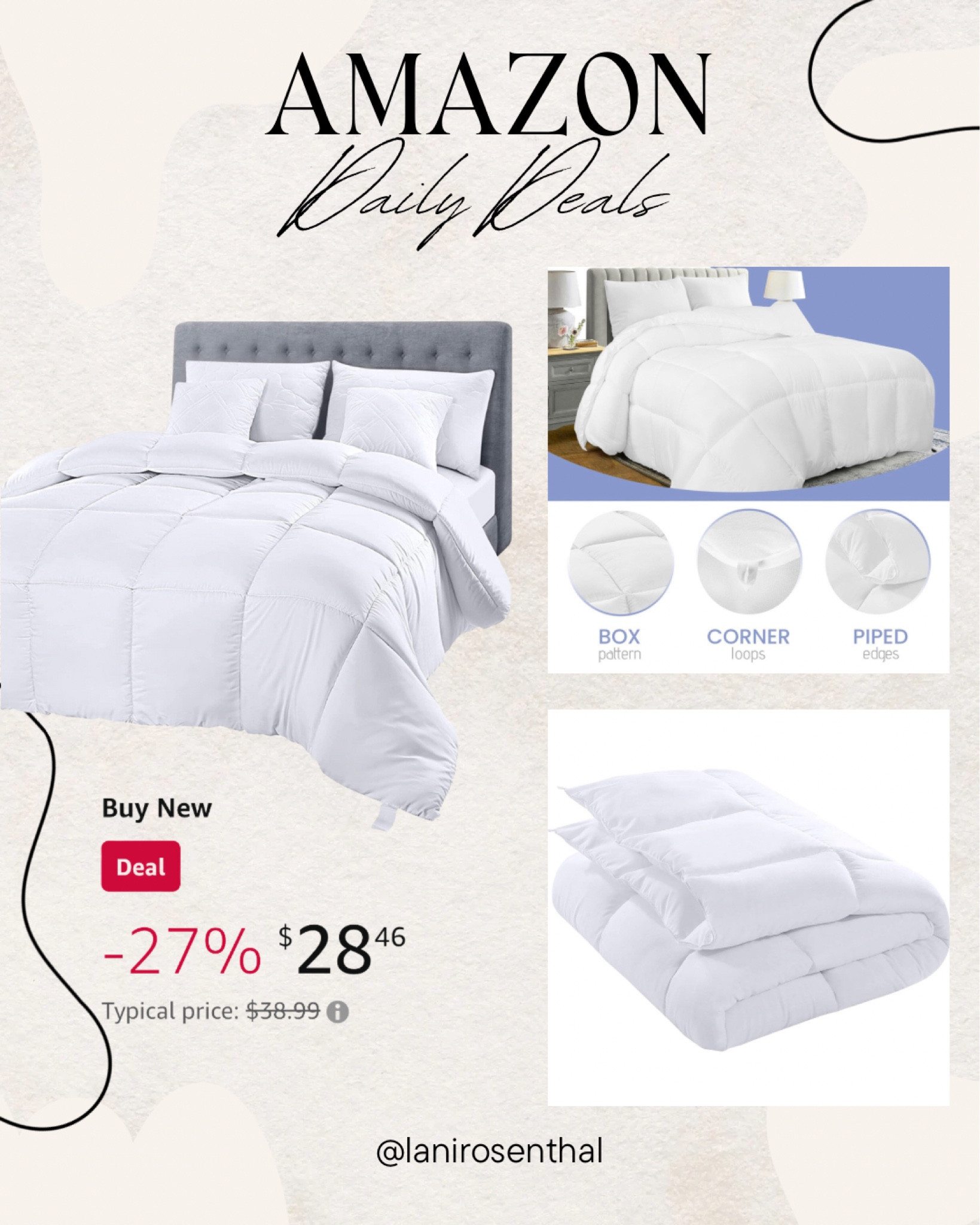 Amazon Daily Deal
The right amount of weight, softness and durability for a comforter. The price I am showing is for the King. Other sizes on Sale as well.

Utopia Bedding Comforter Duvet Insert - Quilted Comforter with Corner Tabs - Box Stitched Down Alternative Comforter (King, White)Utopia Bedding Comforter Duvet Insert - Quilted Comforter with Corner

#LTKhome #LTKFind #LTKsalealert