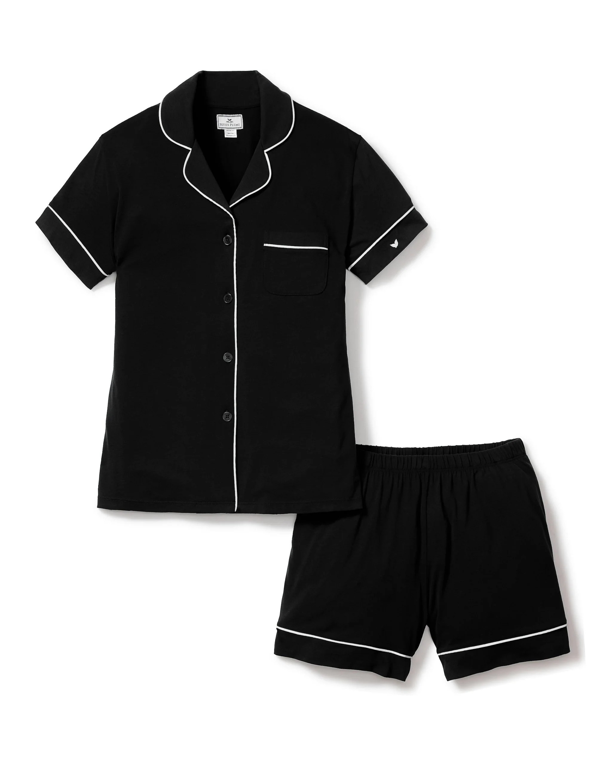 Women's Pima Short Sleeve Short Set in Black | Petite Plume