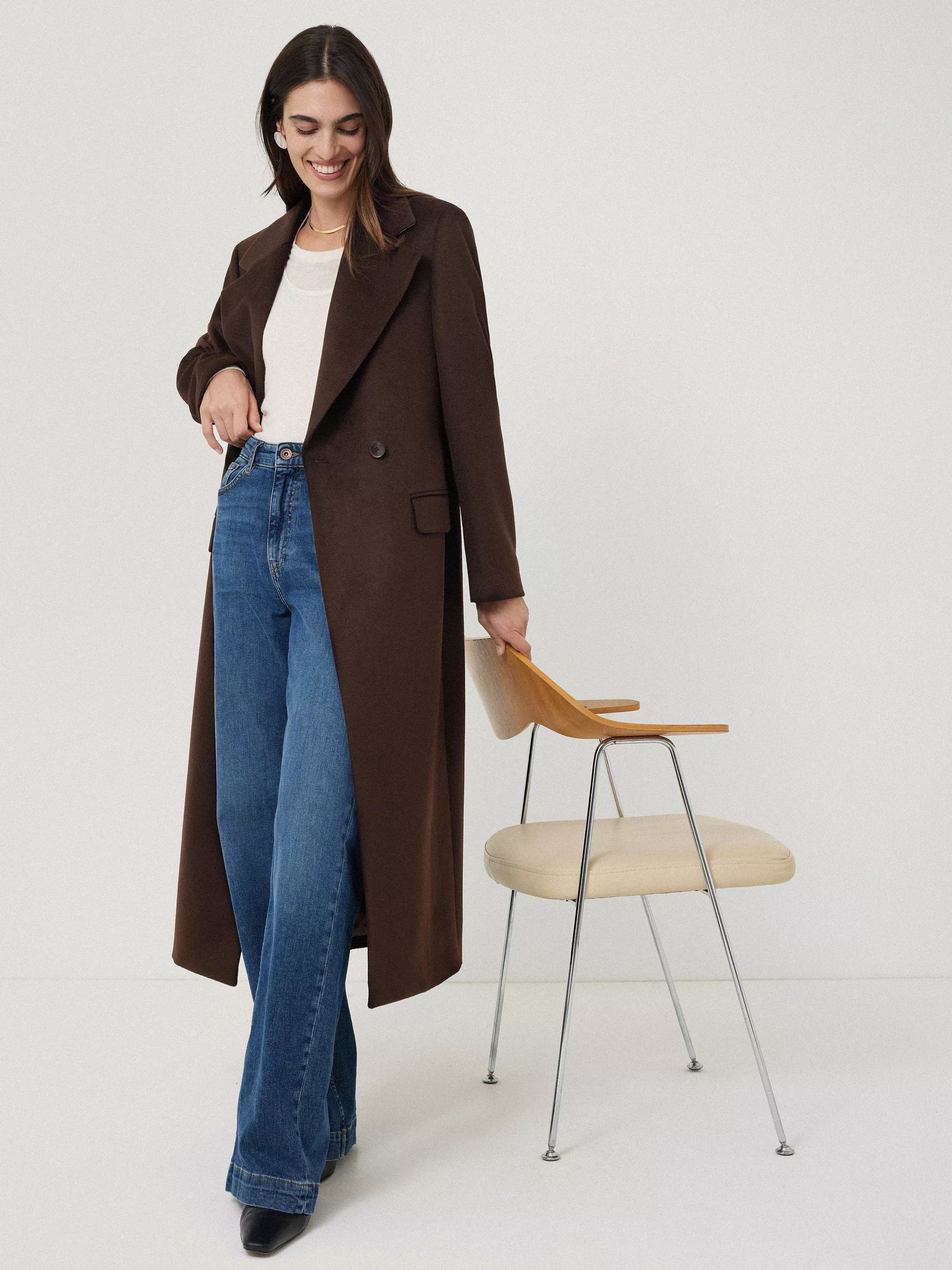 JigsawWool Maxi City Coat, Chocolate, 6 | John Lewis (UK)