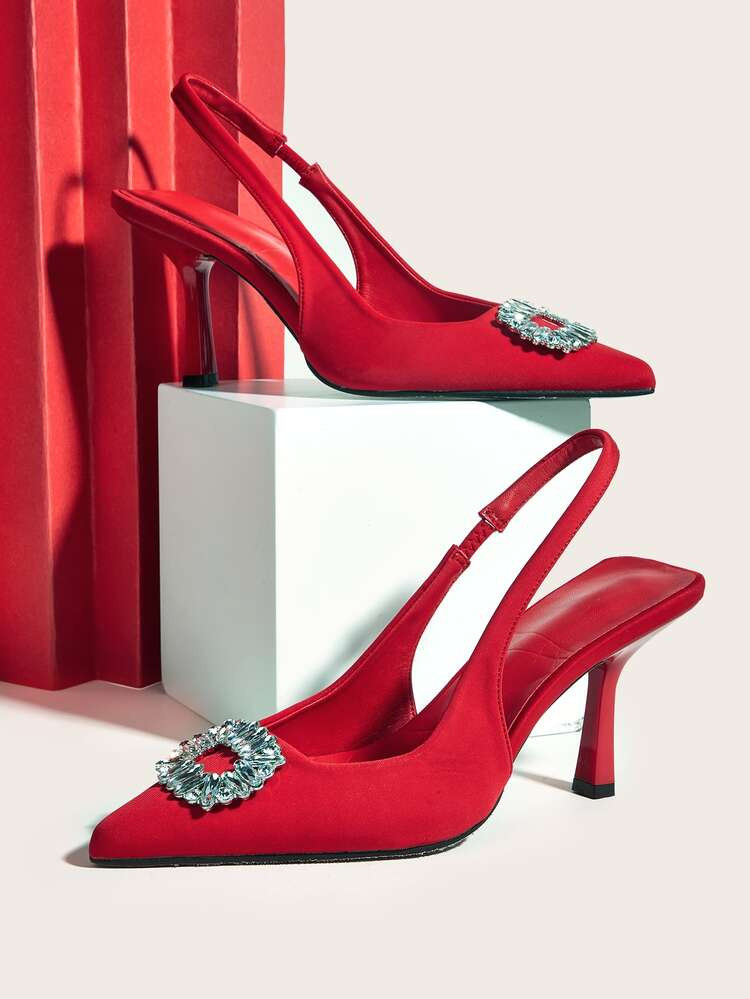 Rhinestone Decor Stiletto Heeled Slingback Pumps | SHEIN