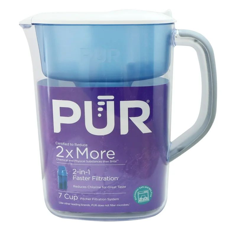 PUR 7 Cup Pitcher Filtration System, W 9.6" x H 10.1" x L 4.5", Blue, PPT700WAV4 | Walmart (US)