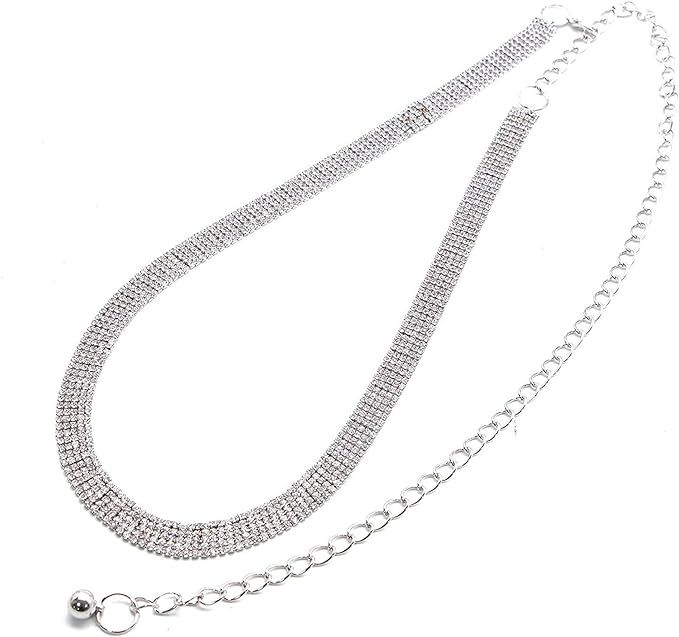 44 Inch Rhinestone Trims Belt Crystal Chain Embellishment Wedding Sash Belts Women's Stylish Wais... | Amazon (US)