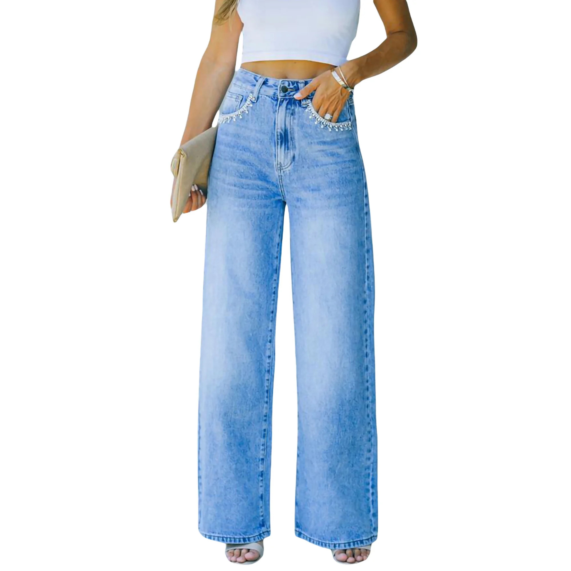 AMILIEe Wide Leg Baggy Jeans for Womens Boyfriend Straight Denim Long Jeans | Walmart (US)