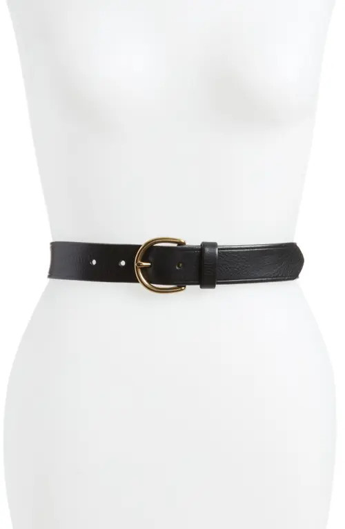 Madewell Medium Perfect Leather Belt in True Black/Gold at Nordstrom, Size Large | Nordstrom