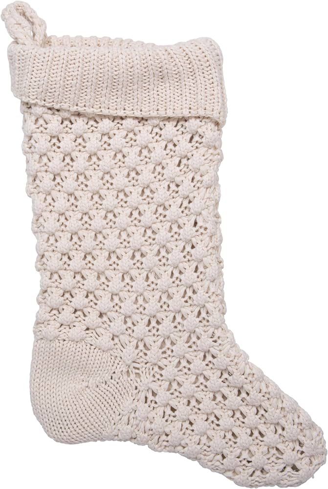 Creative Co-Op Cotton Knit Thick Texture Stocking, Cream | Amazon (US)
