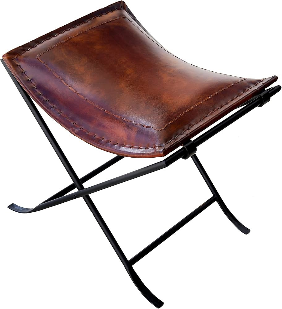 C CUERO Melton Leather Stool Side Stich Classical Side Stich Stool Bench (Brown) | Amazon (US)