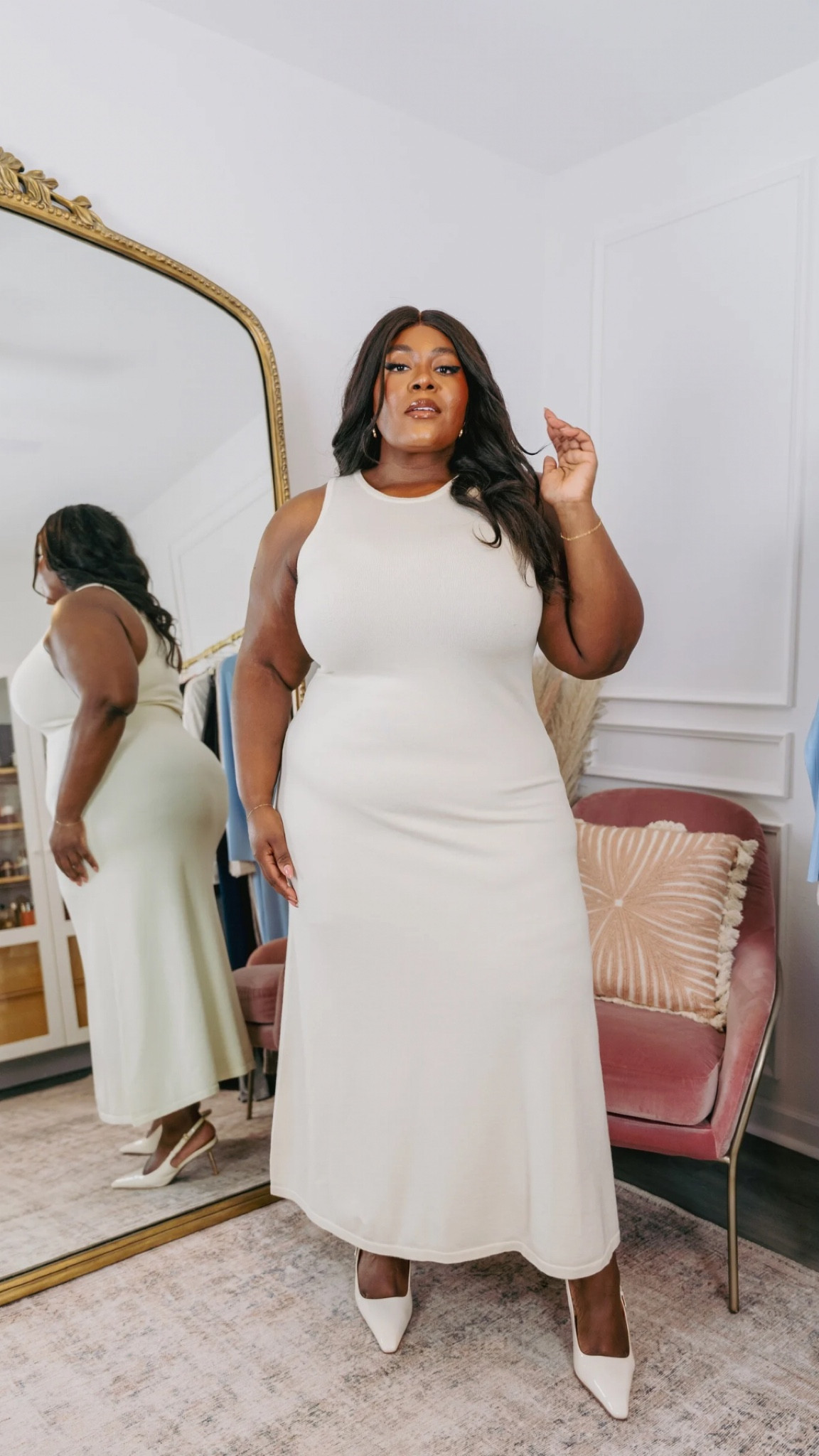 This is from WALMART! This dress feels so elegant from the cream color to the way the fabric feels. 

Wearing a 1X with shapewear 

knit dresses, plus size fashion, fall style 

#LTKPlusSize #LTKFindsUnder50 #LTKSaleAlert