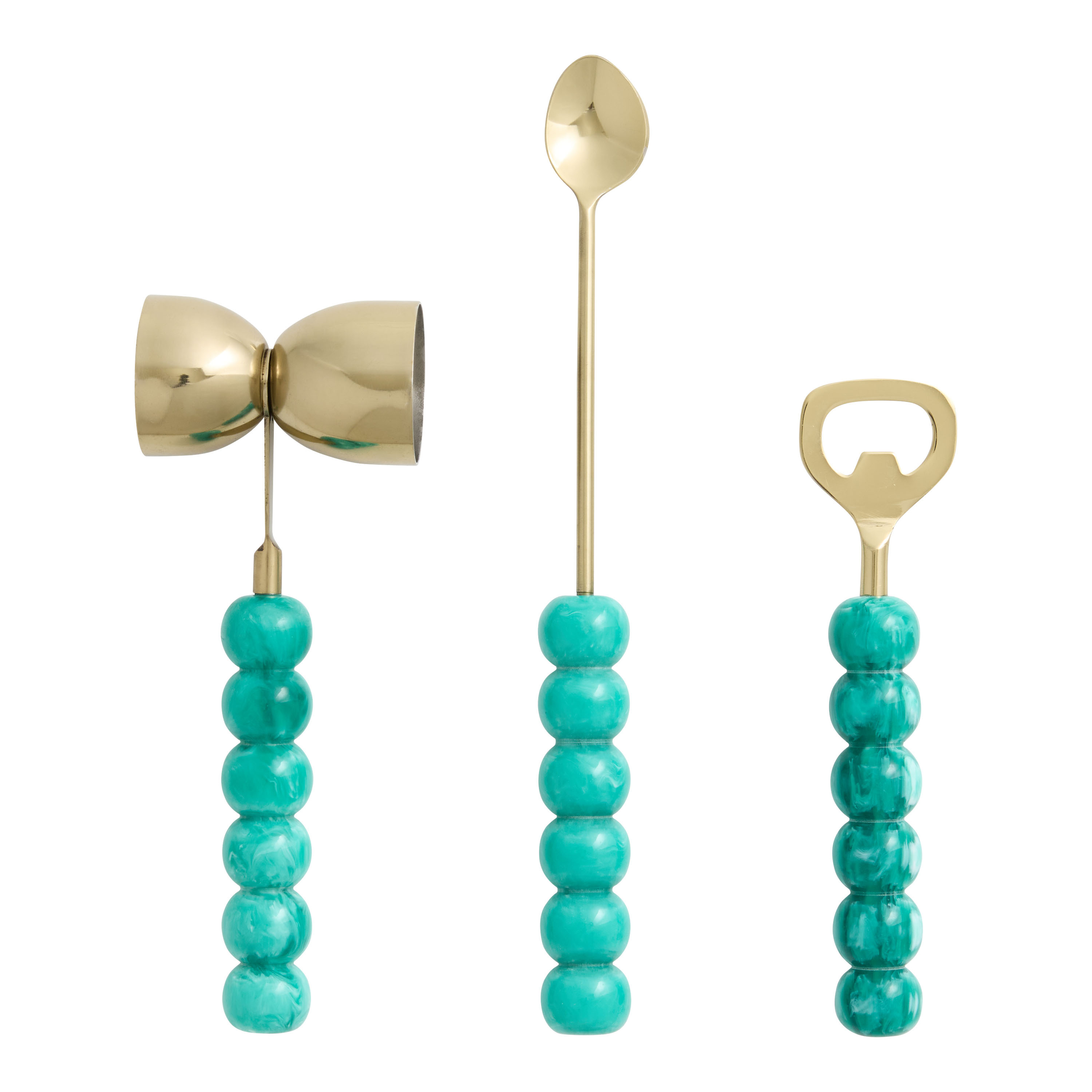 Gold Metal and Teal Resin Bar Tools 3 Pack | World Market