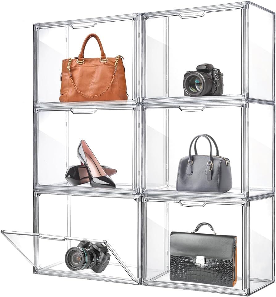 Geetery 6 Pack Large Acrylic Display Case with Magnetic Door Clear Purse Handbag Storage Box Plas... | Amazon (US)