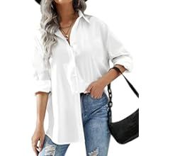 Hotouch Women Button Down Shirts Office Drop Shoulder Oversized Blouse Long Sleeve Boyfriend Dres... | Amazon (US)