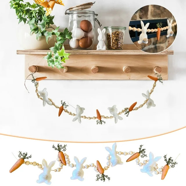 Lingouzi Easter Bunny Carrot Garland, Felt Garland With Wooden Beads For Festive Ornament Easter ... | Walmart (US)