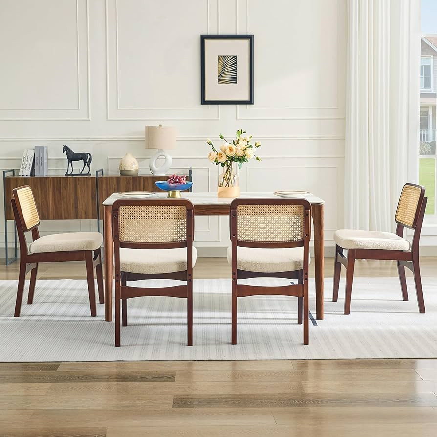 Zesthouse Rattan Dining Chairs Set of 4, Mid Century Modern Upholstered Kitchen Chairs with Cane ... | Amazon (US)