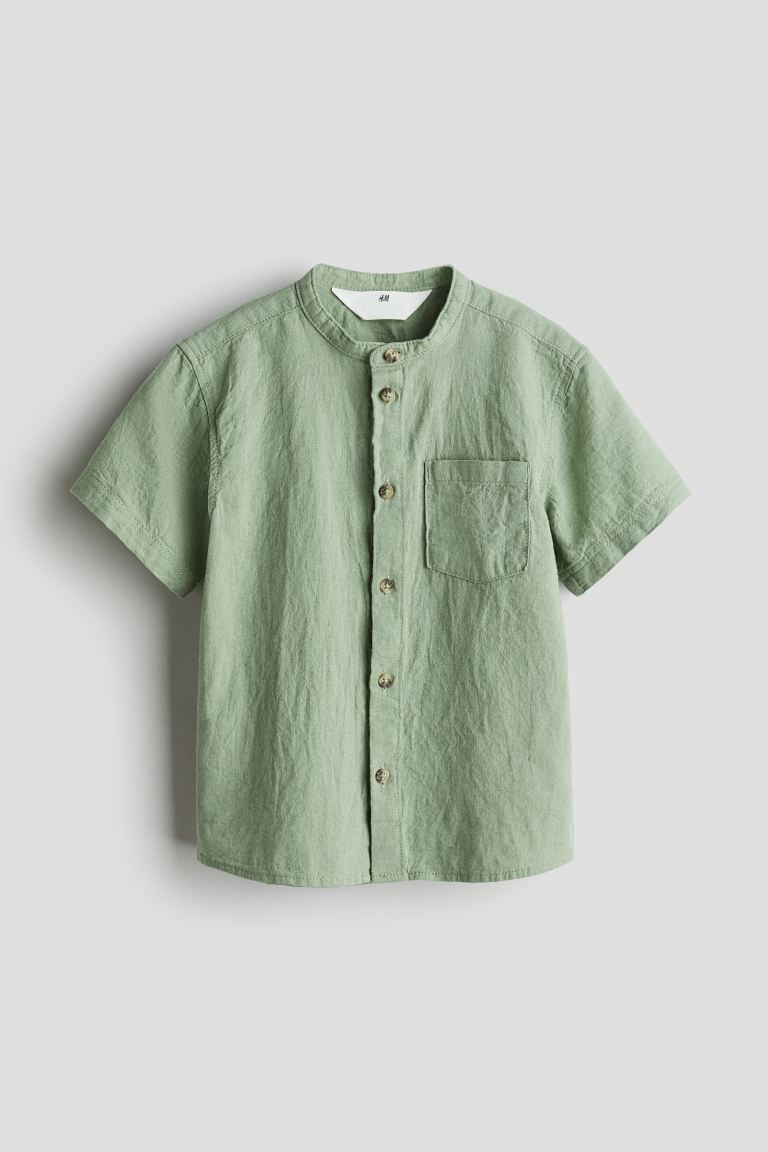 Linen-blend Band Collar Shirt | H&M (US + CA)