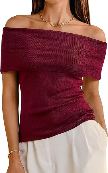 Arach&Cloz Women's Convertible Neckline Off-Shoulder Cowl Neck Slim Fit Tops 2025 | Amazon (US)