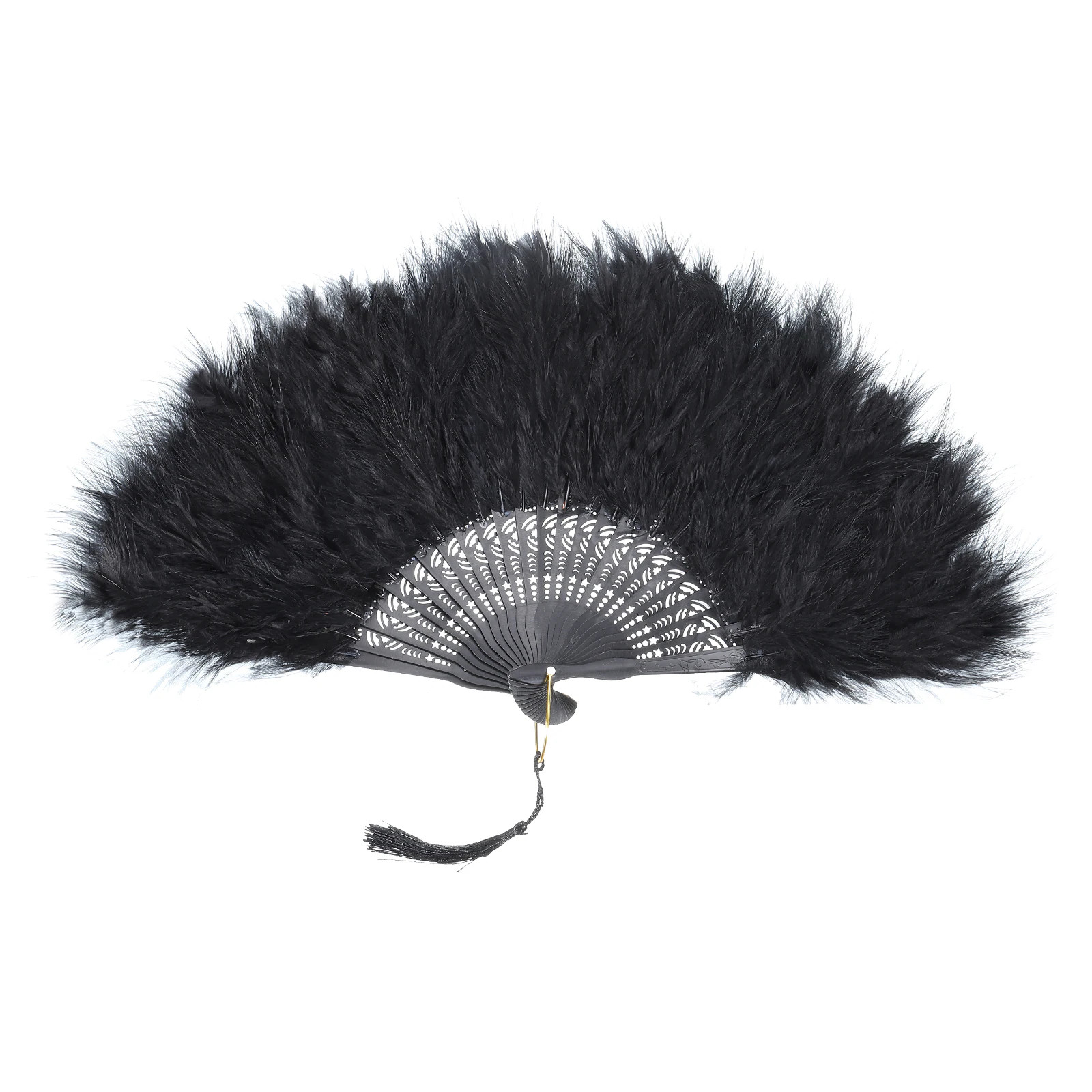 Unique Bargains Feather Hand Fan Black Grey Vintage Folding Fan Feather Fan Handheld for Halloween Party Wedding Dancing Decoration one_size | Lowe's