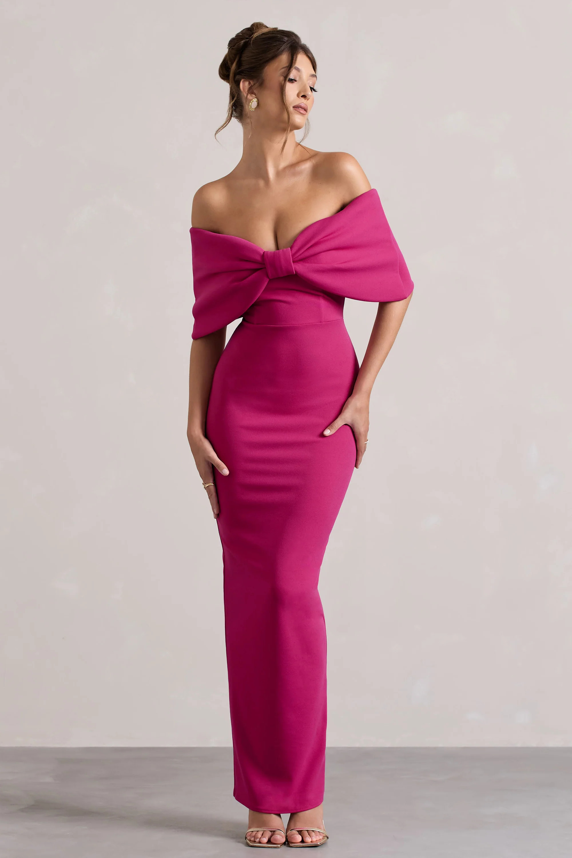 Cornelia  Hot Pink Strapless Maxi Dress With Oversized Bow | Club L London
