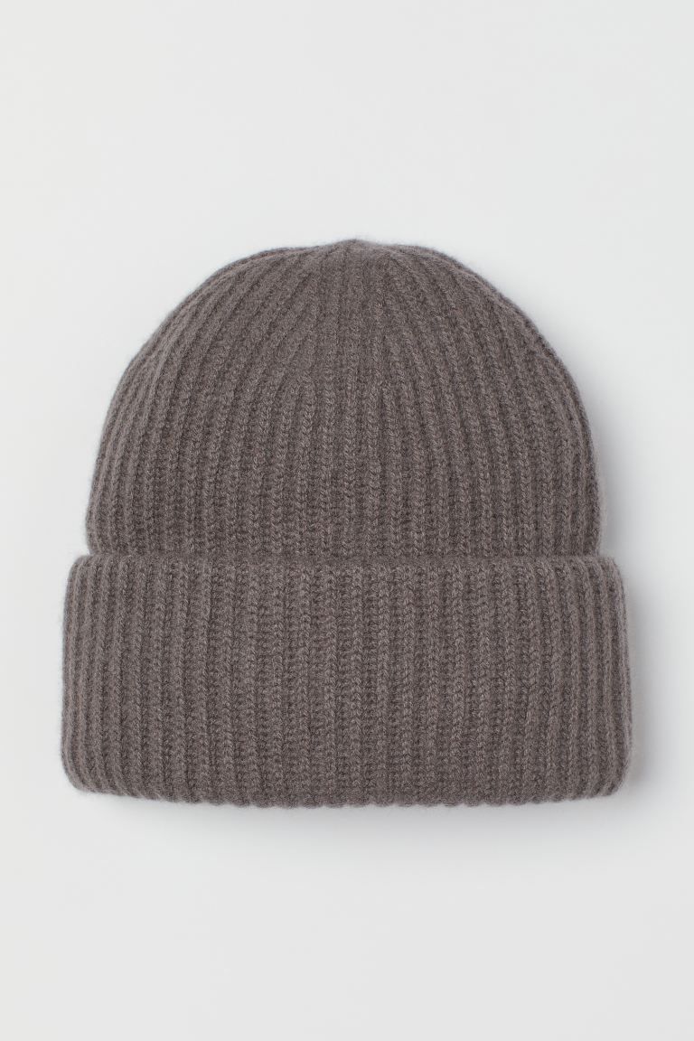 Rib-knit hat in soft, warm cashmere with a wide foldover cuff. | H&M (US + CA)