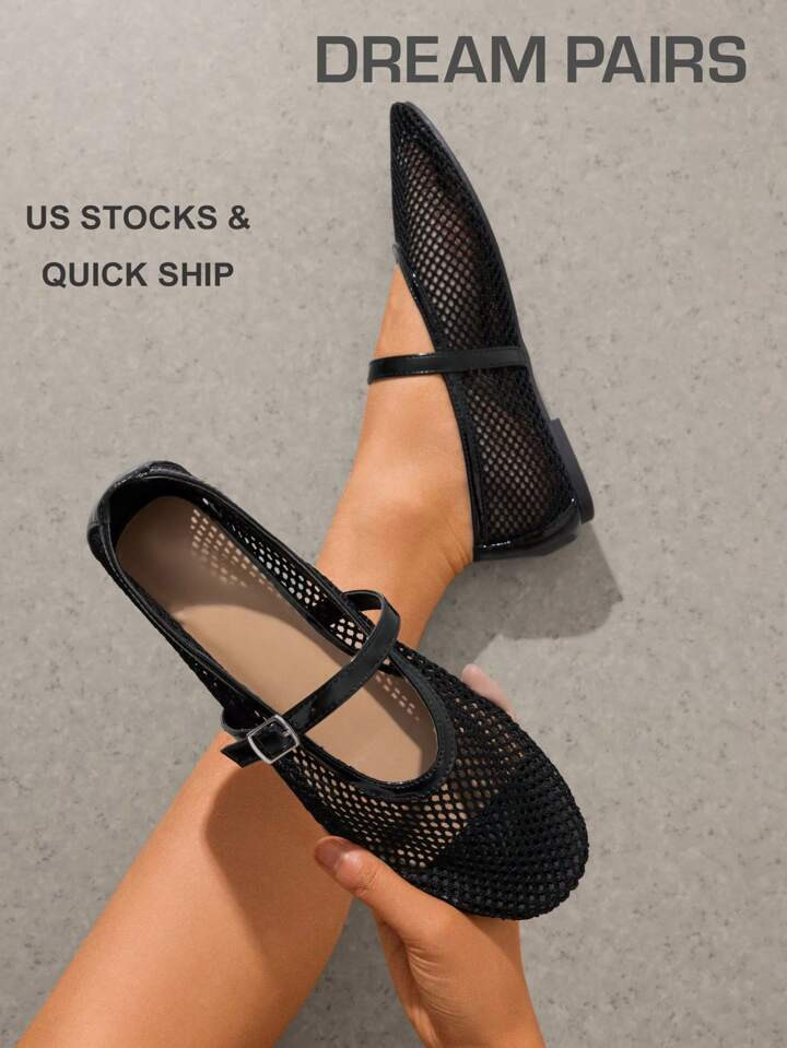 TrendsDREAM PAIRS Women's Ballet Mesh Flats Rhinestones Mary Jane Structure Round Toe Slip-On Fas... | SHEIN
