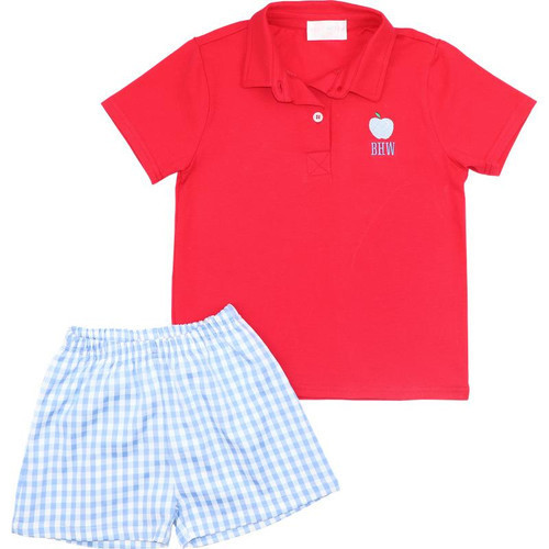 Red and Blue Check Apple Polo Short Set | Cecil and Lou