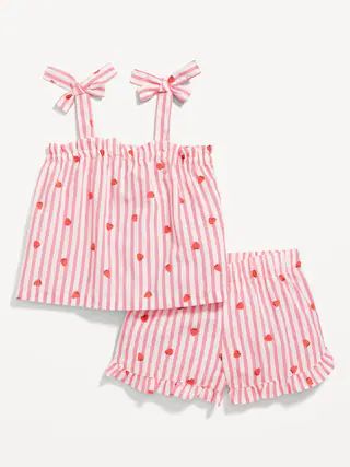 Matching Printed Poplin Cropped Tie-Shoulder Pajama Shorts Set for Girls | Old Navy (US)