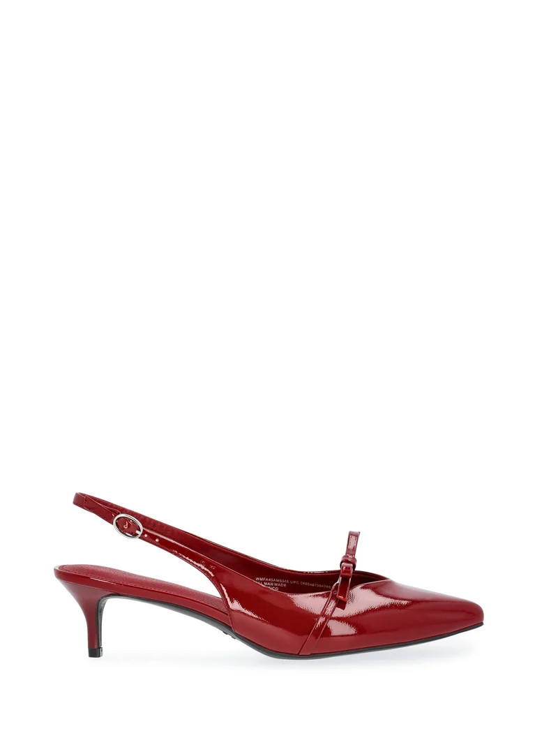 Free Assembly Women's Slingback Kitten Heel Shoes with Bow | Walmart (US)