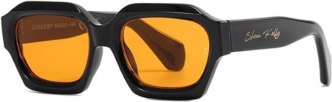 SHEEN KELLY Retro Thick Hexagon Sunglasses Men Women Trendy Oversized Square Chunky Black Dark 90... | Amazon (US)