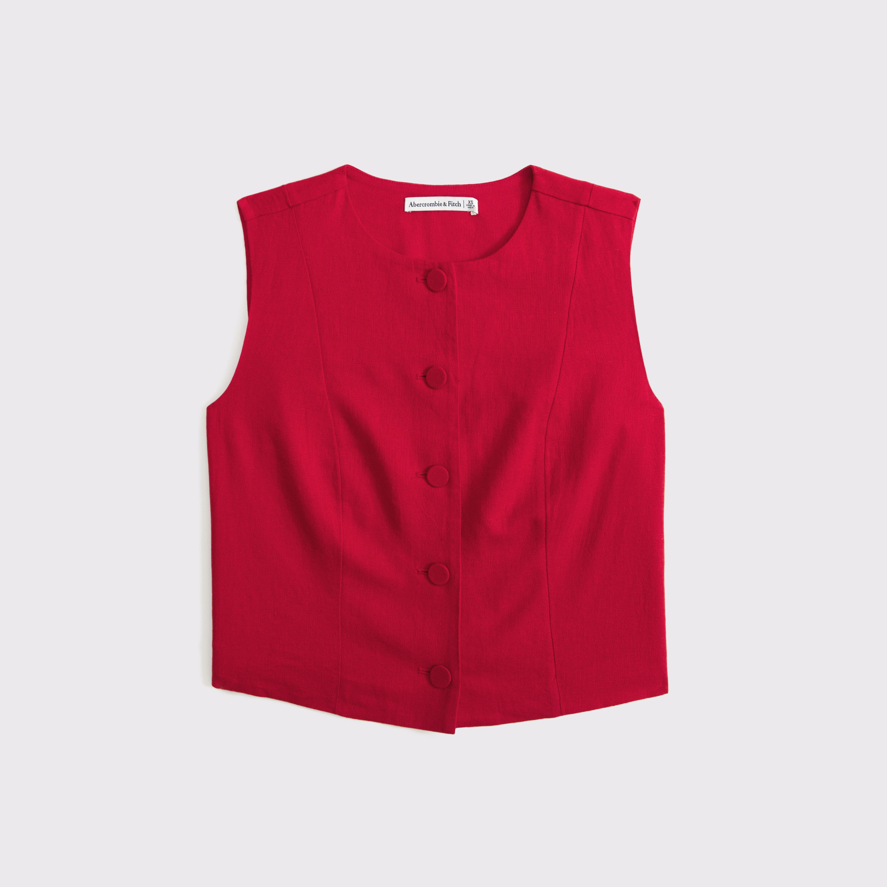Cropped Linen-Blend Button-Through Vest | Abercrombie & Fitch (US)