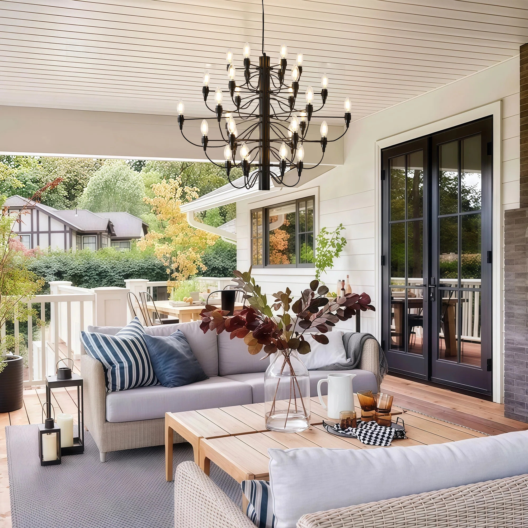 Large Black Farmhouse Chandelier, Modern Candle Chandeliers Round Rustic High Ceiling Pendant Lig... | Wayfair North America