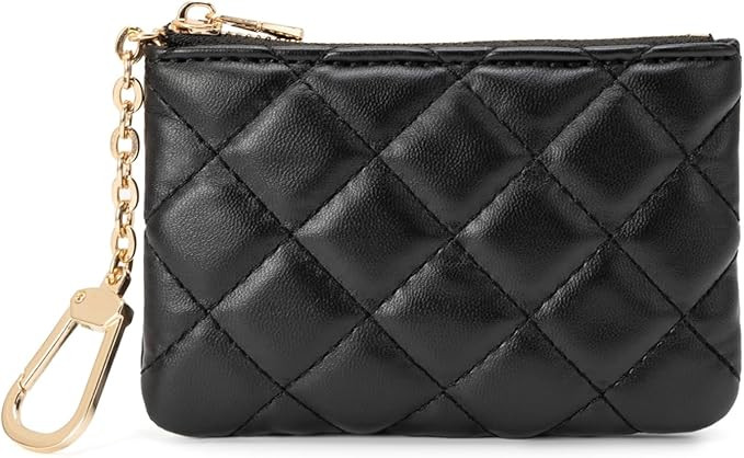 Quilted Leather Coin Purse with Keychain - Small Coin Pouch Key Pouch Small Card Holder Keychain ... | Amazon (US)