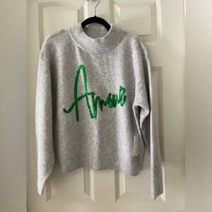 - NWT Women’s A New Day gray sweater w/ Green “Amour” size M-soft and cozy! | Poshmark