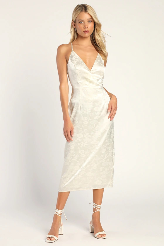 Elegant Essence Cream Floral Print Satin Midi Dress | Lulus