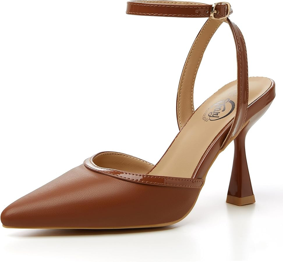 Trary Heels Women Pumps Closed Toe Ankle Strap Pointed Toe Heeled Sandals for Women Stiletto Wedd... | Amazon (US)