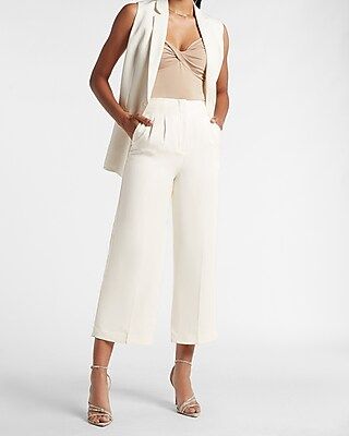 Super High Waisted Linen-Blend Cropped Wide Leg Pant | Express