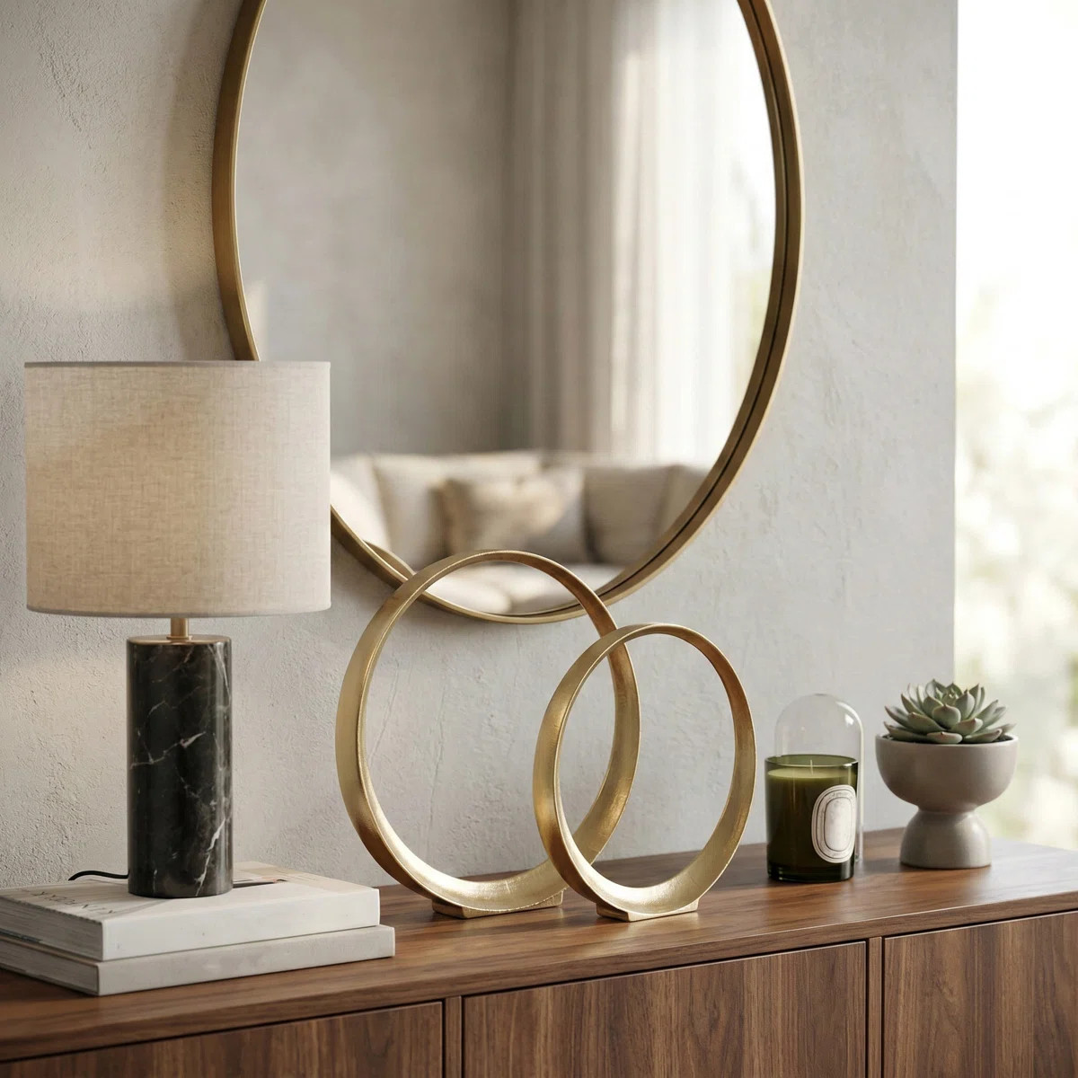 Contemporary Decorative Open Ring Metal Sculpture for Home Decor - Gold (Set of 2) | Wayfair North America