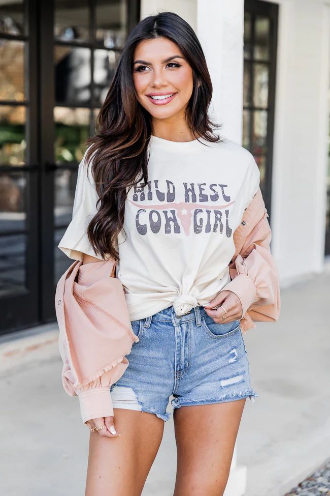 Wild West Cowgirl Ivory Oversized Graphic Tee | Pink Lily