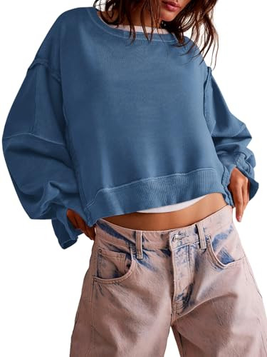 Zwurew Womens Casual Sweatshirt Loose Fit Tee Top Pullover Crop Sweat Shirt | Amazon (US)