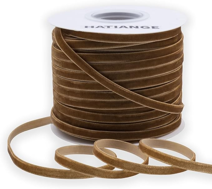 HATIANGE Khaki Velvet Ribbon Single Face 1/4 Inch X 50 Yards,for Gift Wrapping, Hair Bows, Choker... | Amazon (US)