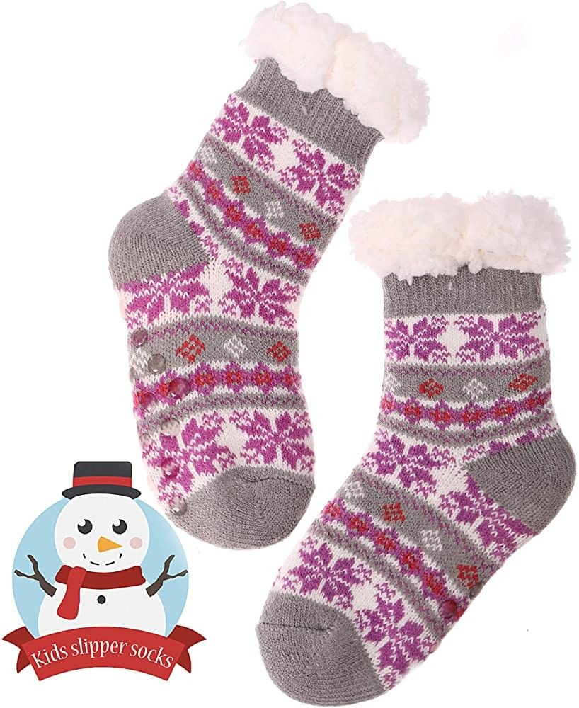 Girls Boys Slipper Socks Child Warm Fuzzy Fluffy Soft Fleece Lined Plush Thick Sherpa Winter Kids... | Amazon (US)