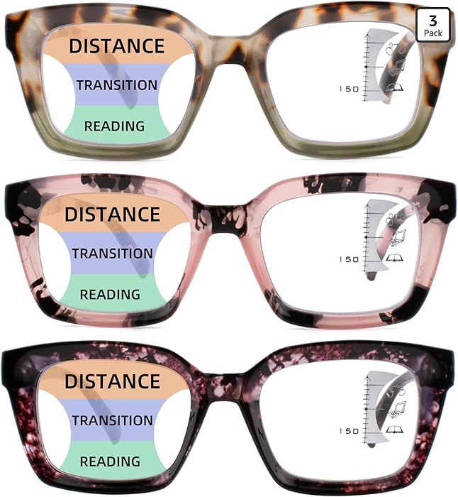 HIYANJN 3 Pack Progressive Multifocal Reading Glasses for Women Men Oprah style Blue Light Blocki... | Amazon (US)