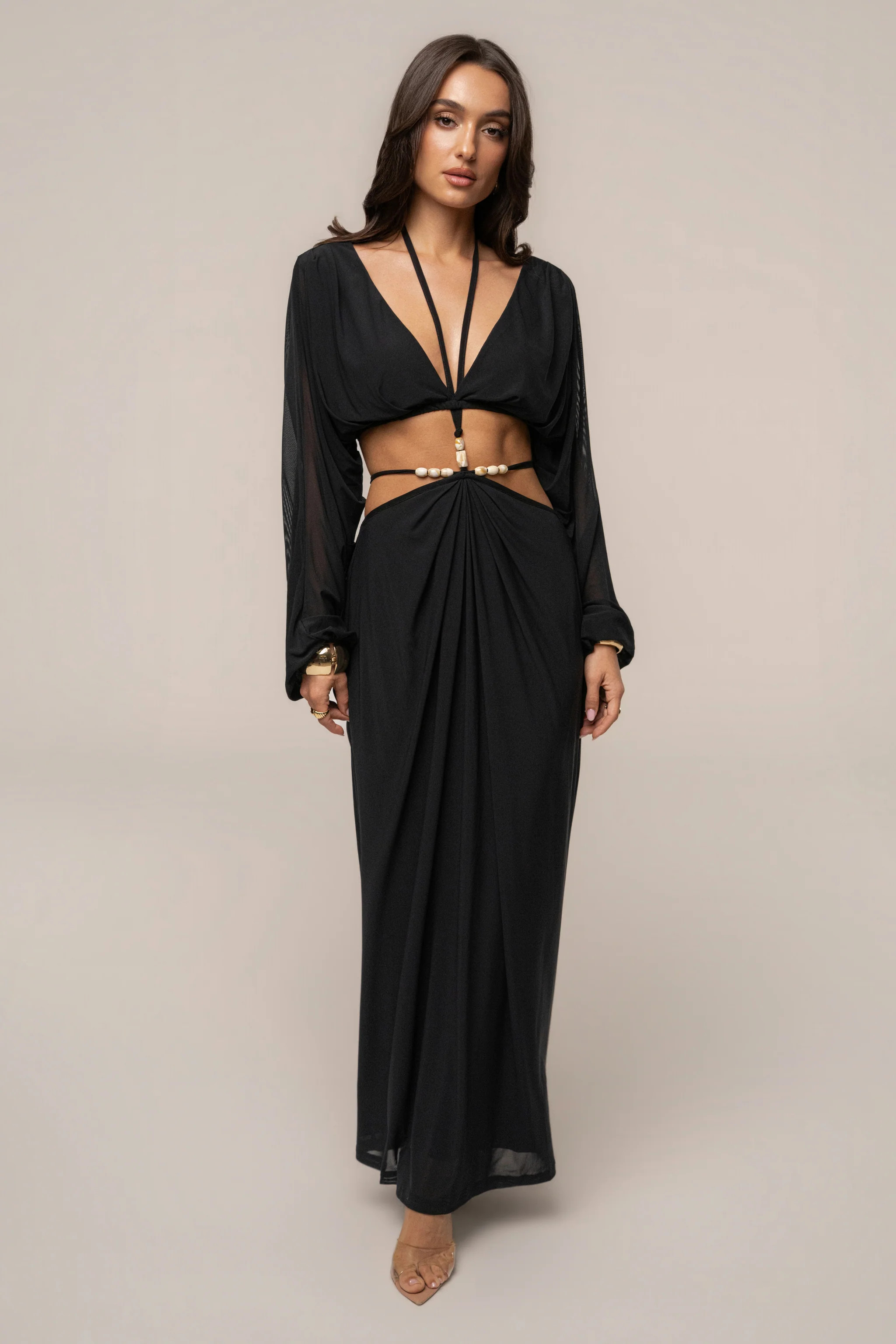 Black Hera Draped Maxi Skirt | JLUXLABEL US