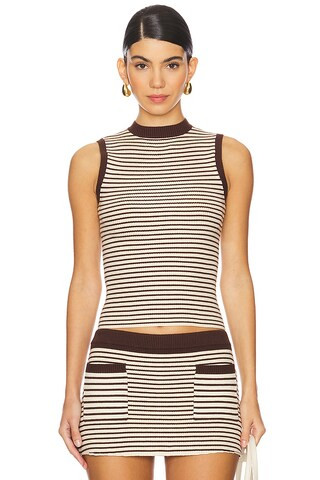 Frankies Bikinis Mila Cloud Knit Sleeveless Sweater Top in 70s Stripe from Revolve.com | Revolve Clothing (Global)