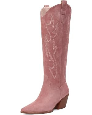 Cowgirl Boots Women Knee High Boots Pointed Toe and Block Heel Cowboy Suede and Faux Leather Boot... | Amazon (US)