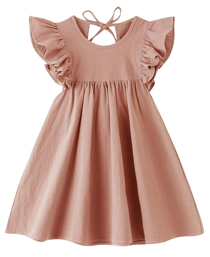 Toddler Linen Dress Baby Girls Ruffle Halter Sleeveless Casual Party Dresses | Amazon (US)