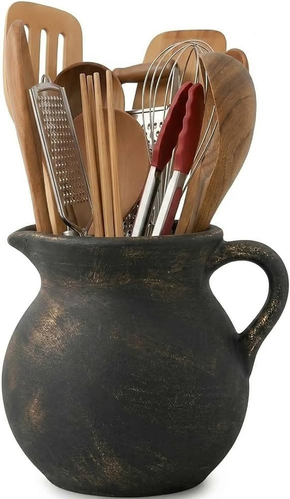Rustic Kitchen Utensil Holder,7.6 Inch Large Ceramic Utensil Crock for Countertop, Vintage Kitche... | Amazon (US)
