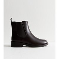 Women's Wide Fit Brown Faux Leather Chelsea Flat Ankle Boots Vegan New Look | New Look (UK)